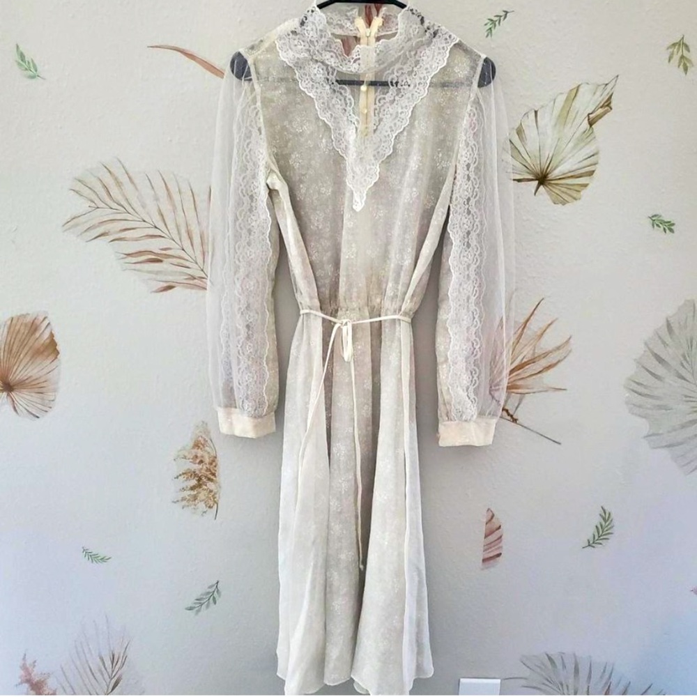 Lacey gunny sack style cottage core prairie midi dress